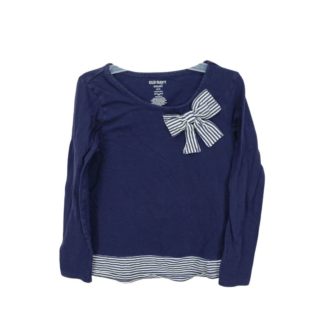 Old Navy navy Blue sailor Small striped bow neck long‎ sleeve shirt
